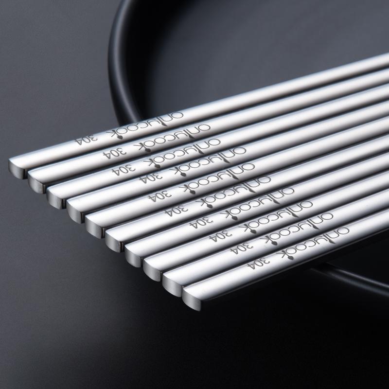 キッチン品 調理器具 食器 韓国 ソリッド フラット箸 ステンレス箸 家庭 キッチン 滑りにくい 鋼 箸 1０膳セット