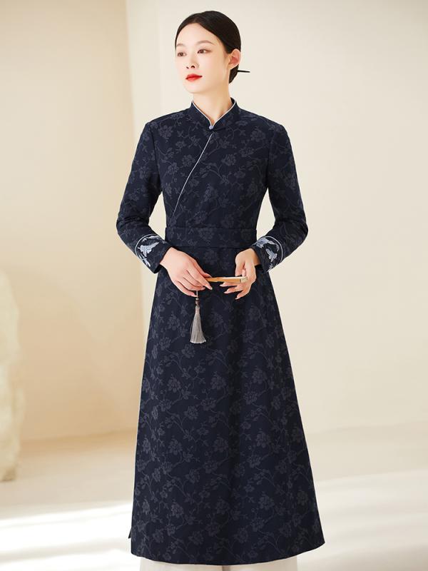 御召しもの レディース 秋 春 瀬戸もの服 アオザイ 中華風 ハイエンド 綿 リネン 御上さん 中華風 読みもの レトロ 思い入れる服 御上さん 茶師服