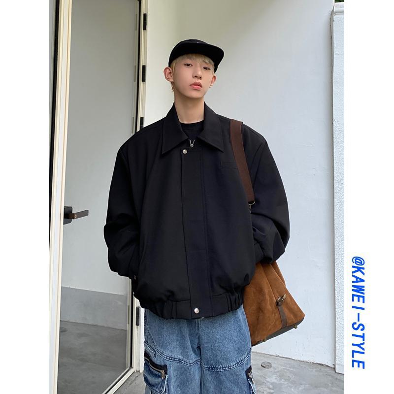 ジャケット トップス 韓国 ショルダーパッド シルエット ショート ワーク 男性 女性 ハイエンド ワイド ショルダー ジッパー
