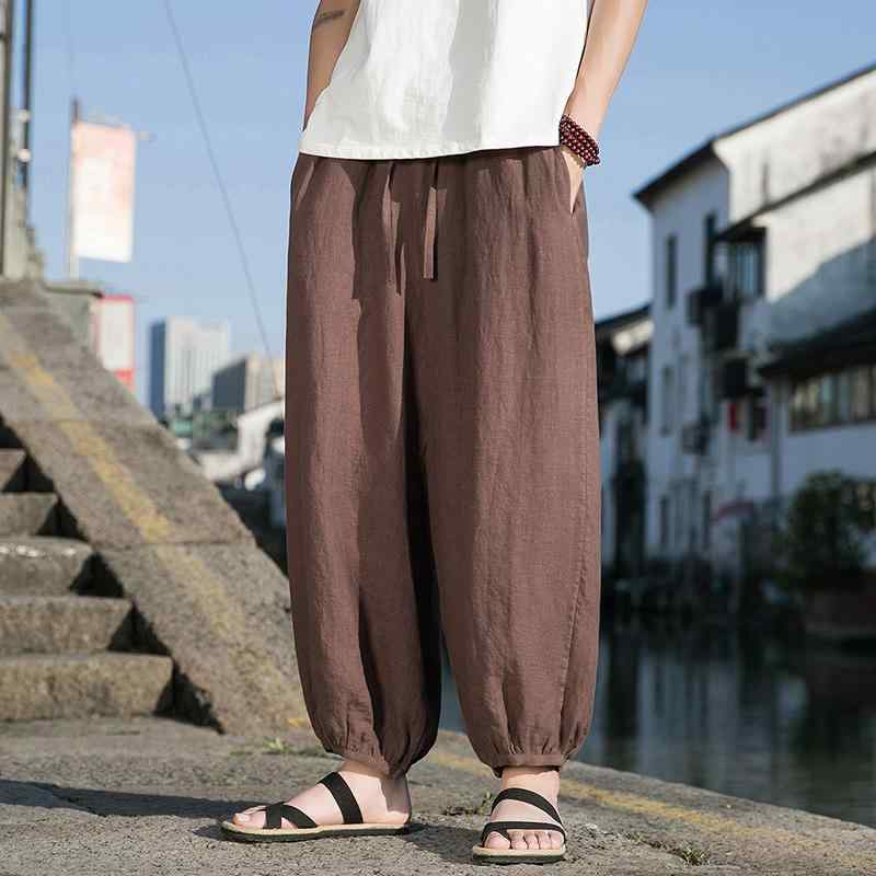 ズボン下 メンズ 夏 心地好い 100 リネン 中華風 広々とした レッグ リネン 九分丈 提灯 表どおり