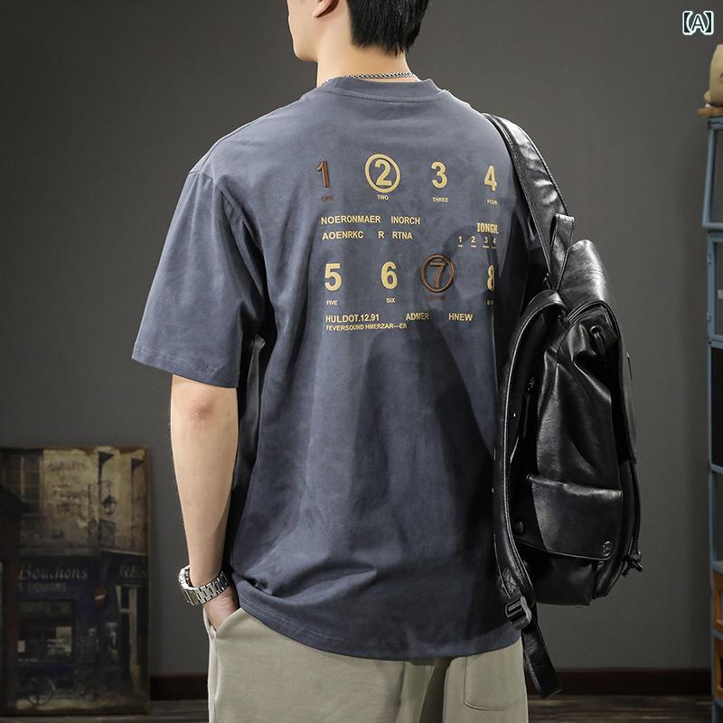 Tシャツ アメカジ 半袖 夏 ゆったり 大きめサイズ ベーシック シンプル カジュアル プリント ホームウェア トップス メンズ ファッション デイリー
