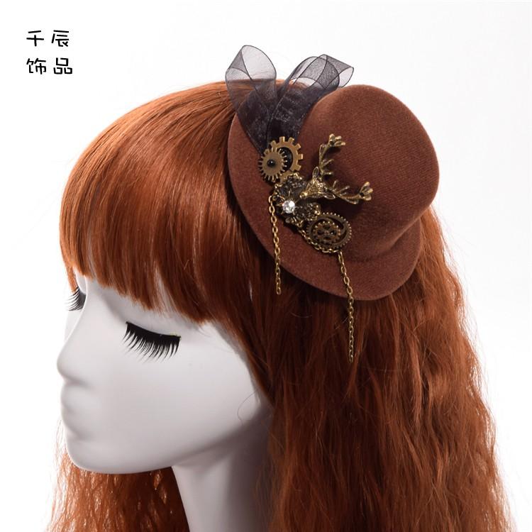 ハット スチームパンク アクセサリー 雑貨 ロリータ ギア パフォーマンス 装飾品 茶 小さめ 帽子 ヘアピン 髪飾り