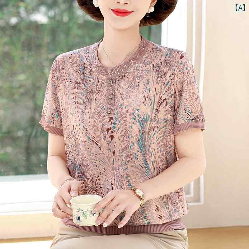 レディース トップス カジュアル 婦人服 ママ 夏 ひんやり 涼しい 快適 ファッション ラウンドネック 半袖 Tシャツ 大人っぽい きれいめ