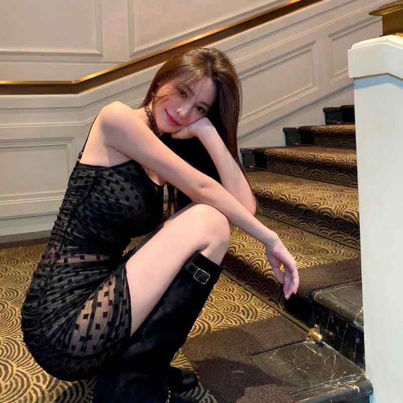 ドレス バースデー レディース イブニング 誕生日 パーティー ハイエンド スタイリッシュ ガール ブラック ポルカドット サスペンダー