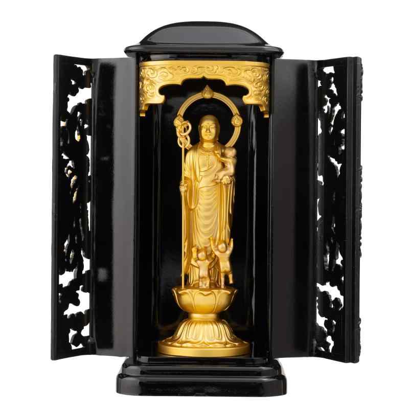 仏像 子安地蔵菩薩 10.5cm(純金メッキ) 3号PC厨子入り＿『安産祈願・子育ての守護尊・水子供養』 高岡銅器(こやすじぞうぼさつpcZL