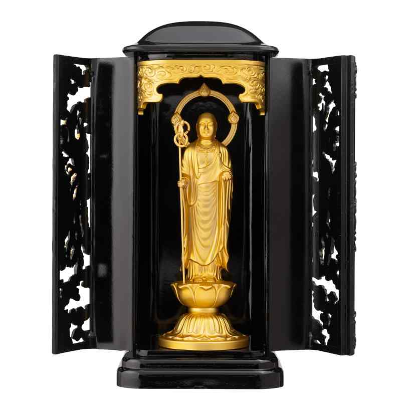 仏像 地蔵菩薩 10.5cm(純金メッキ) 3号PC厨子入り＿『安産祈願・子育ての守護尊』 高岡銅器 (じぞうぼさつpcZL