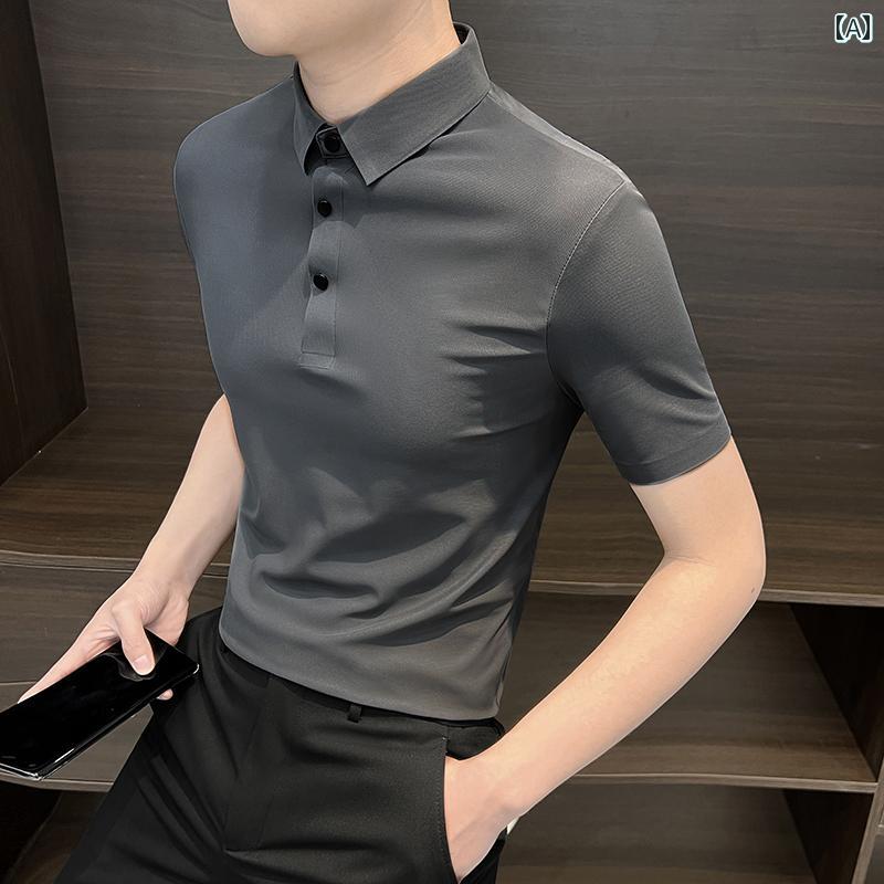 トップス ポロシャツ メンズ カジュアル 半袖 夏 ビジネス 冷感 紳士服 服 ハイエンド スリム Tシャツ