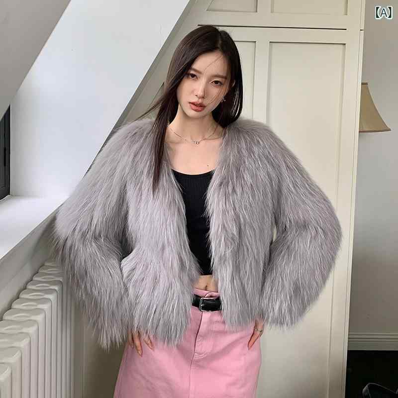 コート レディース ダブルフェイス編み ラクーンファー 上品 大人女性 ショート 韓国ファッション エイジレス Vネック 長袖 秋冬 ミルクティーカラー