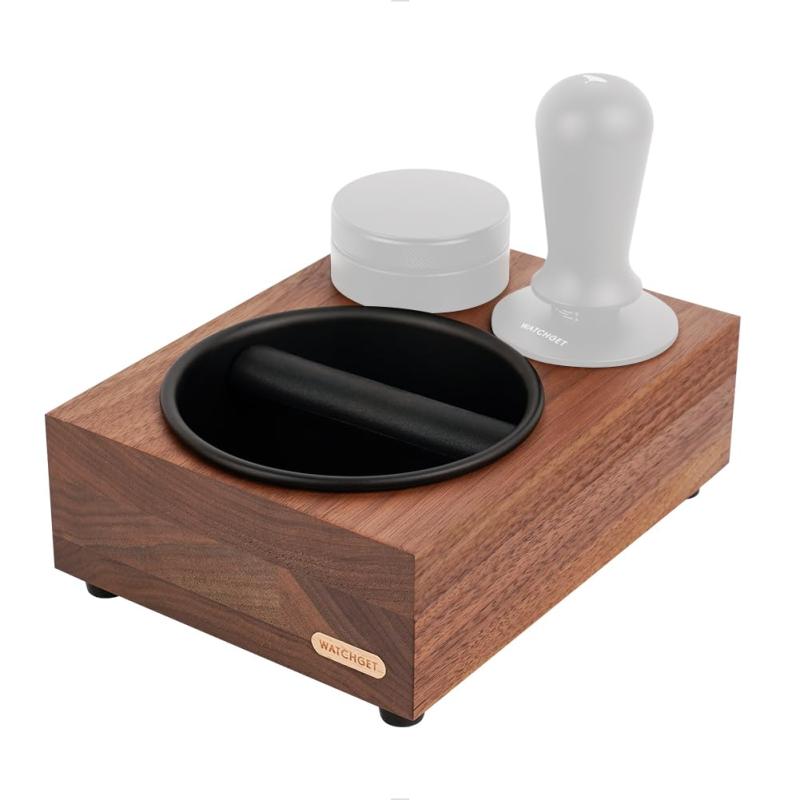 watchget ノックボックス エスプレッソノックボックス　knock box タンパーやディストリビュータースタンド 3イン1収納可能　51/53/54/58mm に対応　ウォールナット　コーヒー残渣バケツ 滑り止め