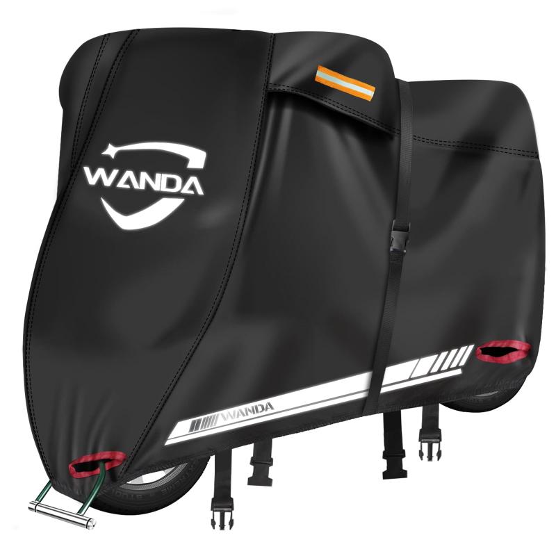WANDA バイクカバー【420D厚手・全天候型・防水】破れにくい/耐熱/溶けない/UVカット/色褪せない/超撥水 【50cc-1800cc対応】風飛び防止/広い反射材/通気孔 オックス生地