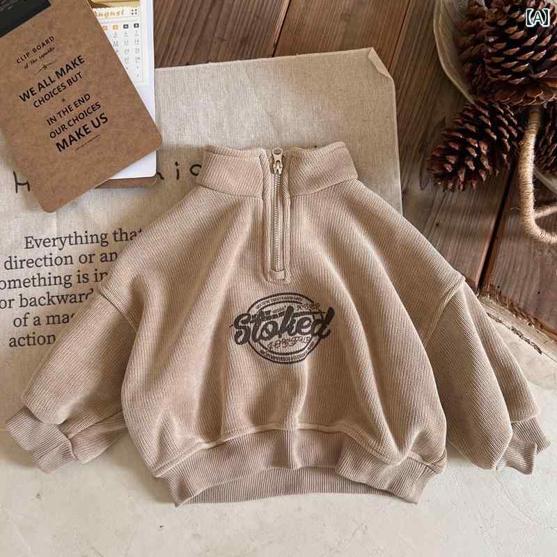 トップス 子供服 ユーズド 加工 レトロ 韓国 子供用 ベルベット 暖かい スタンドカラー レター スウェットシャツ 男の子 ガールズ用 ニット コットン カジュアル 冬