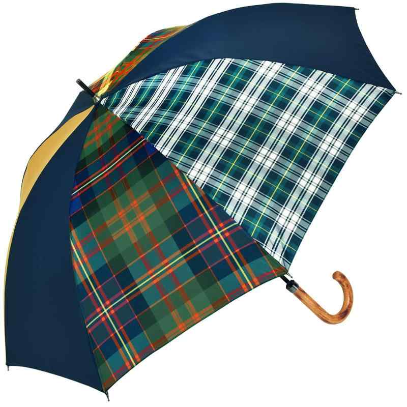 傘 レディース 65cm 長傘 晴雨兼用 HATCHIBRAFOR 65×8タータンチェック メープルハンドル 日本製