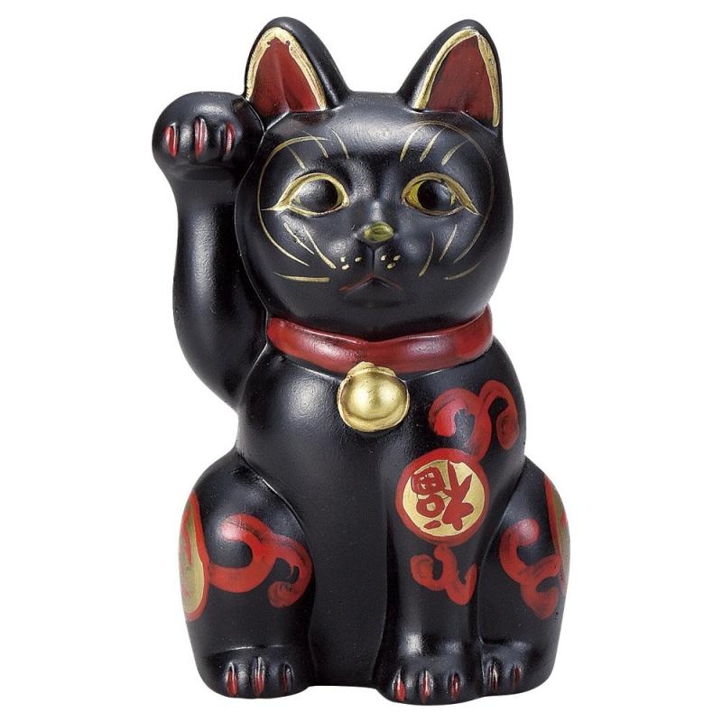 招き猫 江戸猫 19cm 右手 黒猫 瀬戸焼 楽天市場】招き猫 江戸猫ブラック本金 右 [19cm] | 招き猫 瀬戸