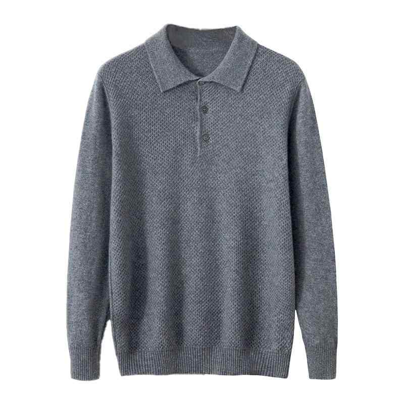 ニット メンズ カシミヤ ウール混 高級感 ポロ襟 ビジネス 通勤 オフィス ビジネスカジュアル ハニカム編み 長袖 ゆったり プルオーバー 無地 秋冬