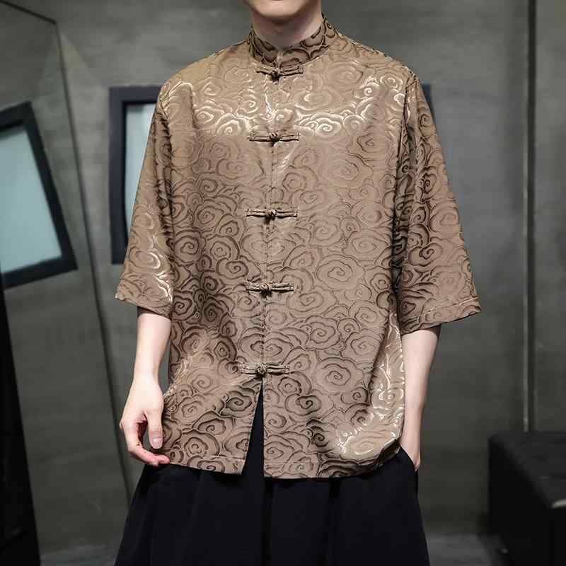メンズ トップス カットソー シャツ レトロ チャイナ風 唐装 メンズ 漢服 カジュアル 半袖 紳士 夏