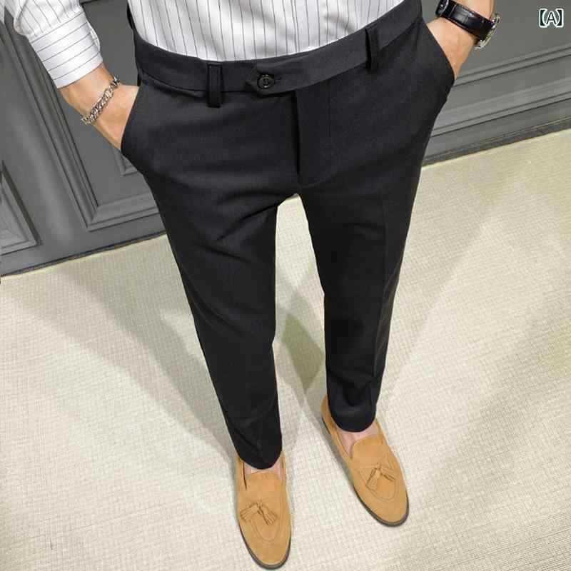 スラックス メンズ ズボン 春秋 ビジネス 通勤 紳士服 豪華感 スリム カジュアル パンツ 冬 フィット ロング しわ防止