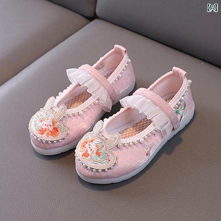 子供靴 かわいい メリージェーン シューズ ベビー キッズ 歩きやすい 漢服 靴 女の子 古風 子供 馬顔スカート 布靴 レトロ 衣装 中華風 パフォーマンス 刺繍