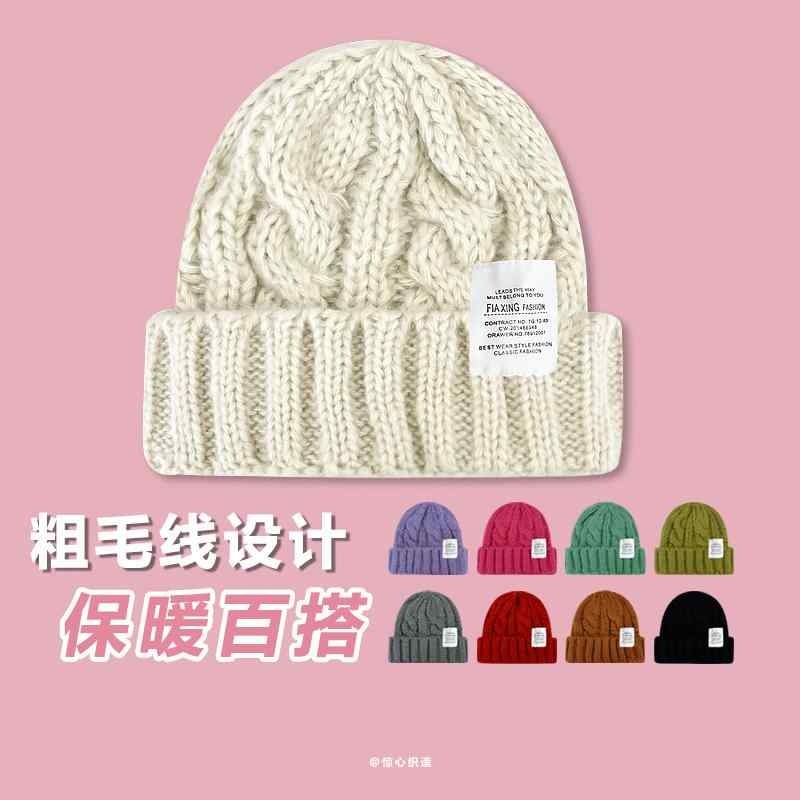帽子 秋冬 レディース 厚手 ニット ウール 韓国 シンプル ツイスト プルオーバー 防寒 小顔