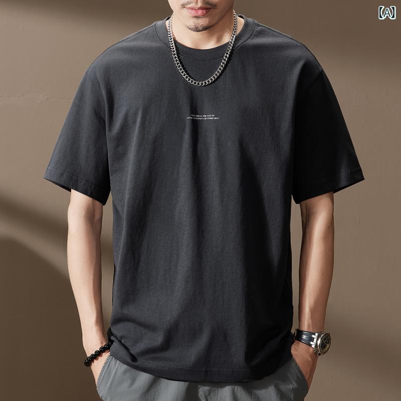 Tシャツ おしゃれ メンズ 半袖 夏 ストリート アメリカン カジュアル 紳士服 メンズ ゆったり トップス レトロ ラウンドネック ロゴ