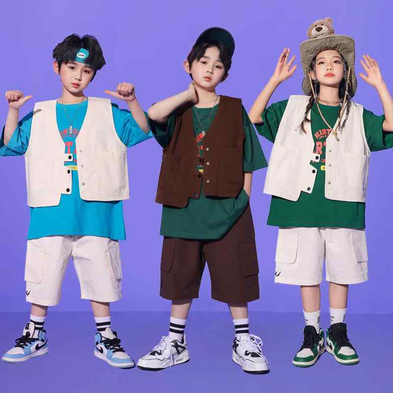 子供服 女の子 男の子 Tシャツ ベスト ショートパンツ コスチューム バンド ダンス ヒップホップ ストリート系 パフォーマンス 衣装 セットアップ クール かっこいい キッズ｜セキュアデポ