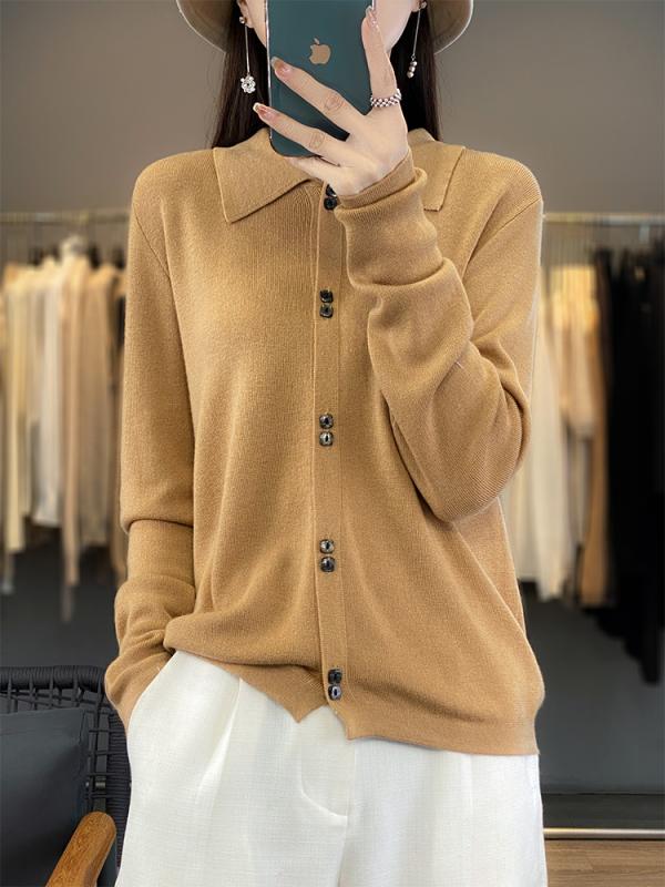 トップス ジャケット ポロシャツ レディース カジュアル おしゃれ 春 カーディガン 女性 ポロ 襟 薄手 ニット ウール