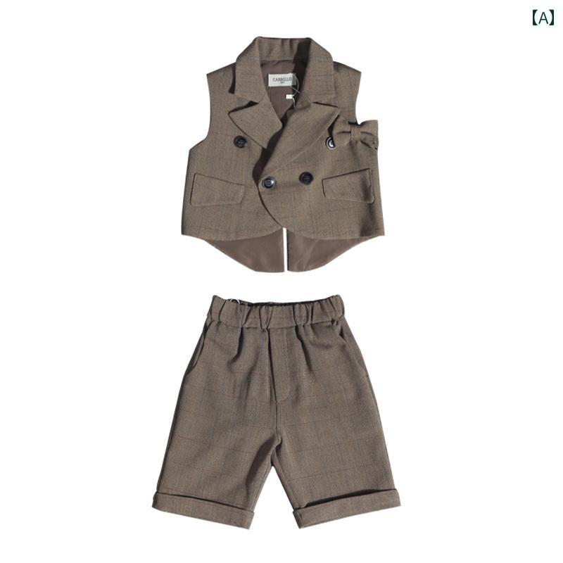 子供服 スーツ 夏服 ブリティッシ カジュアル 男の子 フォーマル ダブルブレスト 礼服 セット品 演奏会 チェック|セキュアデポ