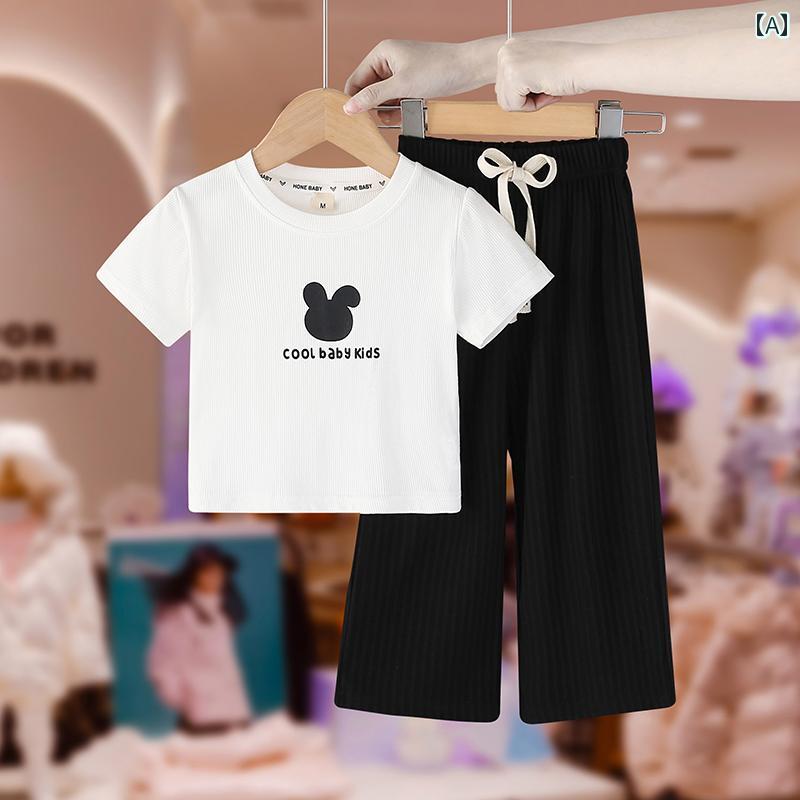 パンツ キッズ ウェア 女の子 ワイド レッグ スーツ 夏 子供服 幼児 赤ちゃん Tシャツ 防蚊 洋風 ツーピース 薄手 セット