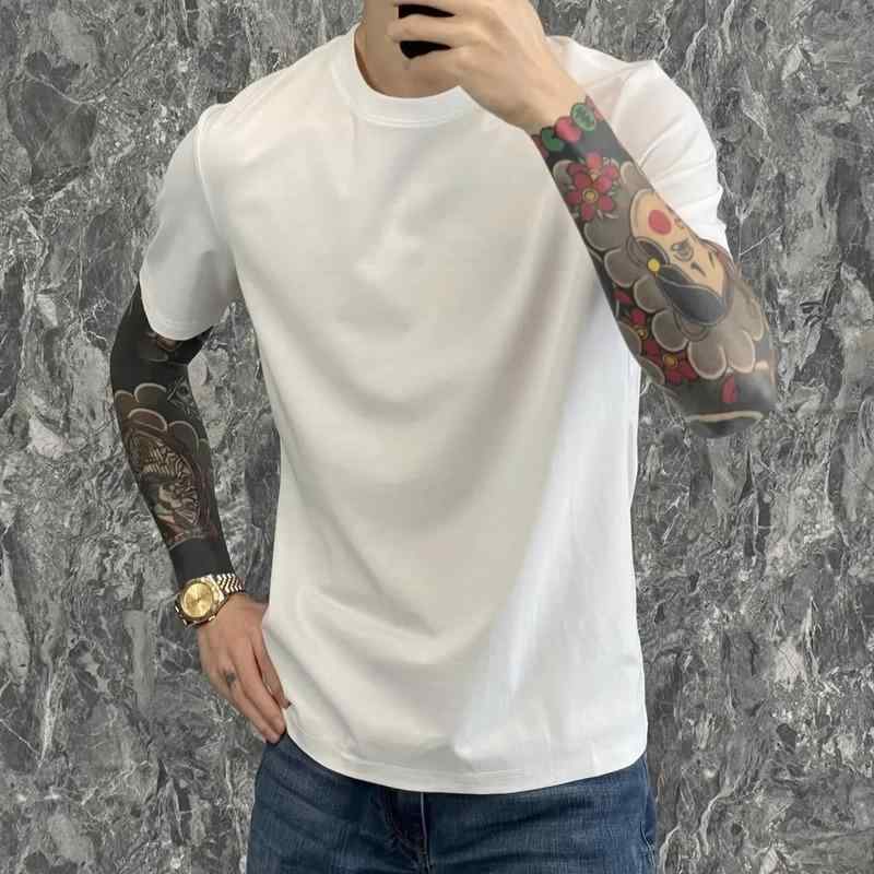 メンズ 夏 白 半袖 Tシャツ ソリッドカラーラウンドネック Tシャツ スリム デイリー シャツ スリムフィット ファッション スタイリッシュ