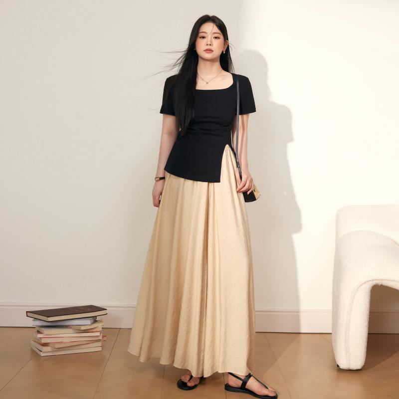 Tシャツ レディース 婦人服 大きめサイズ ぽっちゃり シャツ トップス スリット パンツ ハイウエスト 夏 体型カバー おしゃれ|セキュアデポ