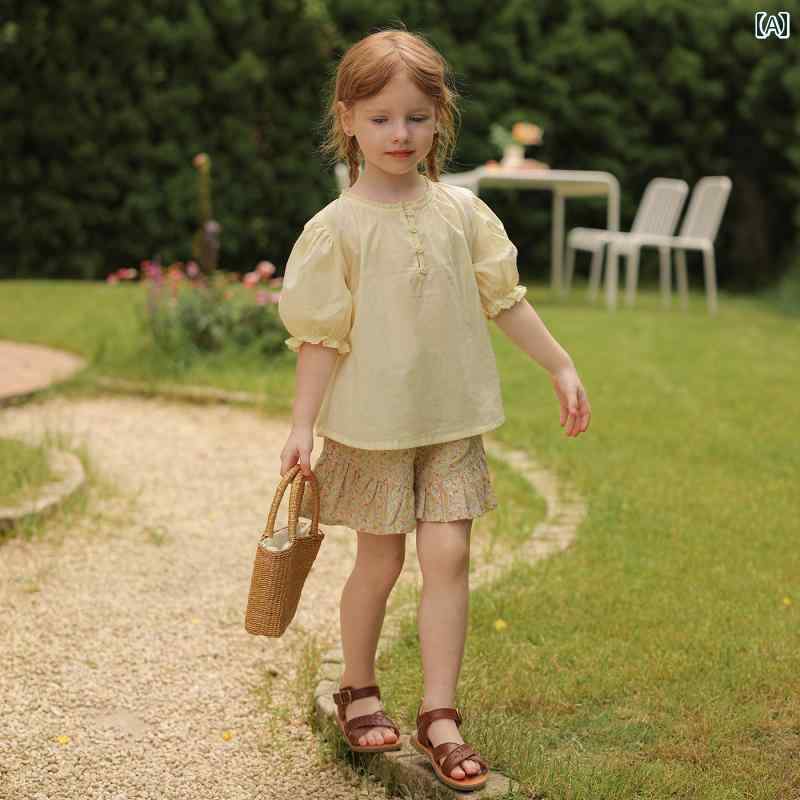 キッズ 子供服 半袖トップス パフスリーブ 韓国 かわいい おしゃれ 着やい 動きやい 快適 外遊び 外出 普段着 イベント レジャー アウトドア 海 プール 撮影 保育園 幼稚園 学校