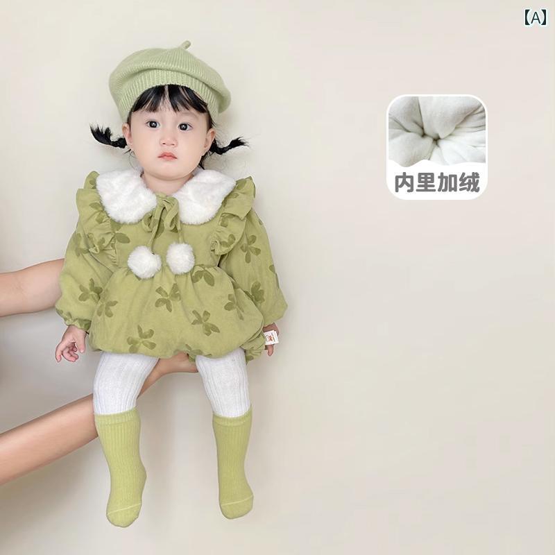 ベビー服 ロンパース オールインワン ジャンプスーツ フリース キルティング 暖かい 女児 秋冬 かわいい キュート ギフト ベビー品 子供服