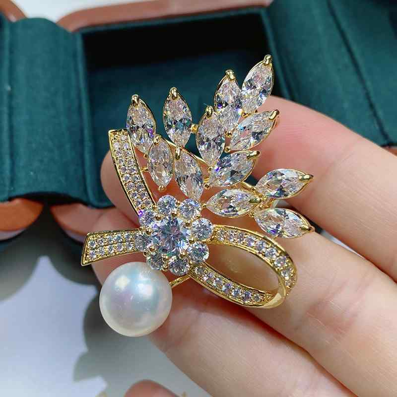 アクセサリー レディース DIY ※パールなし 空ホルダー 半完成品 厚手 金 メッキ マイクロ 舗装 マーキス ジルコン ブドウ ブローチ ピン パール ジェイド コサージュ 空 ホルダー