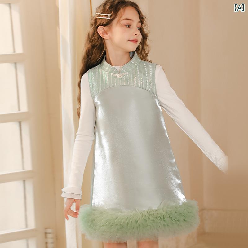 ドレス キッズ ワンピース おしゃれ かわいい 女の子 子供服 中華風 チャイニーズ スタイル 夏 チャイナ 古 正 パフォーマンス ベスト 子供