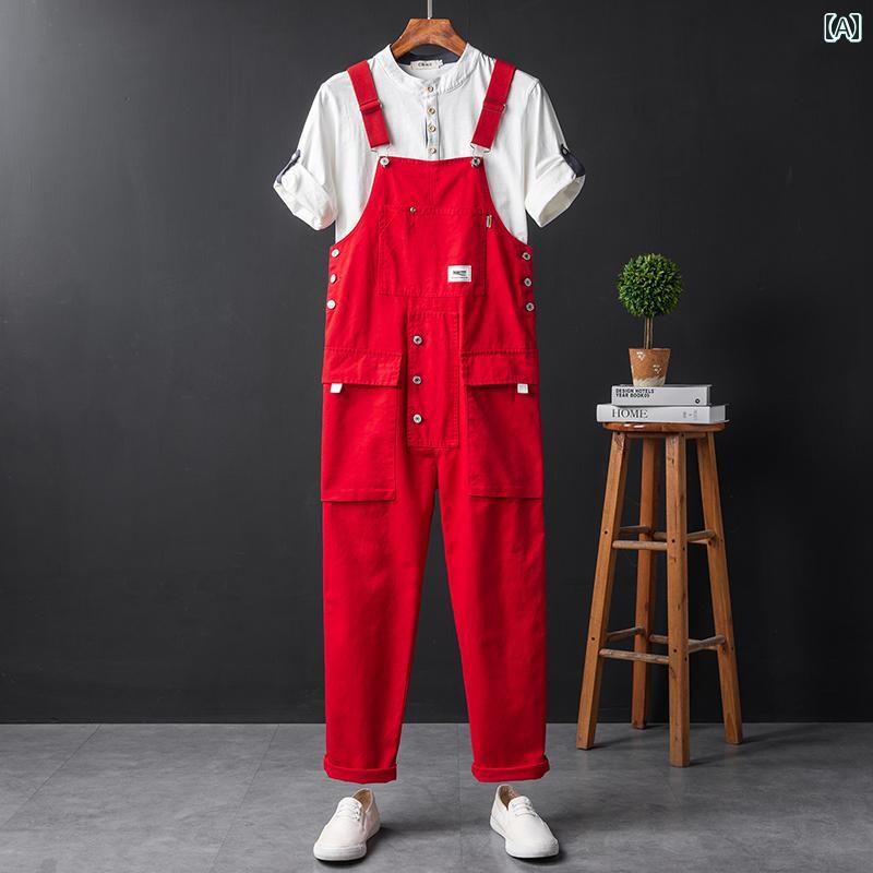 カジュアル オーバー オール 男女兼用 大きい 赤い パフォーマンス 服 ポケット ワンピース カップル 男性用