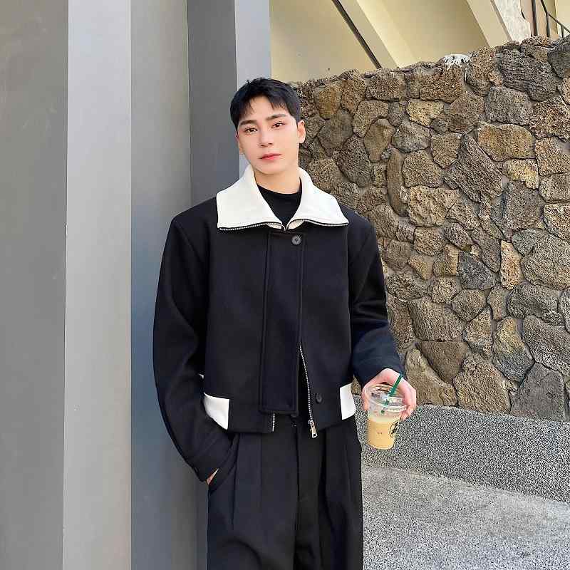 ジャケット メンズ 秋 冬 カジュアル ウール かっこいい 厚手 ショート ハイエンド 韓国 ワイド ショルダー トップス｜セキュアデポ