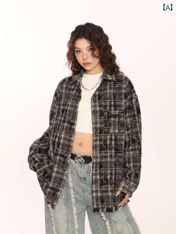 長袖シャツ アメリカン チェック ユニセックス カジュアル ストリート ファッション メンズ レディース兼 秋 オーバーサイズ ペアルック 重ね着｜セキュアデポ