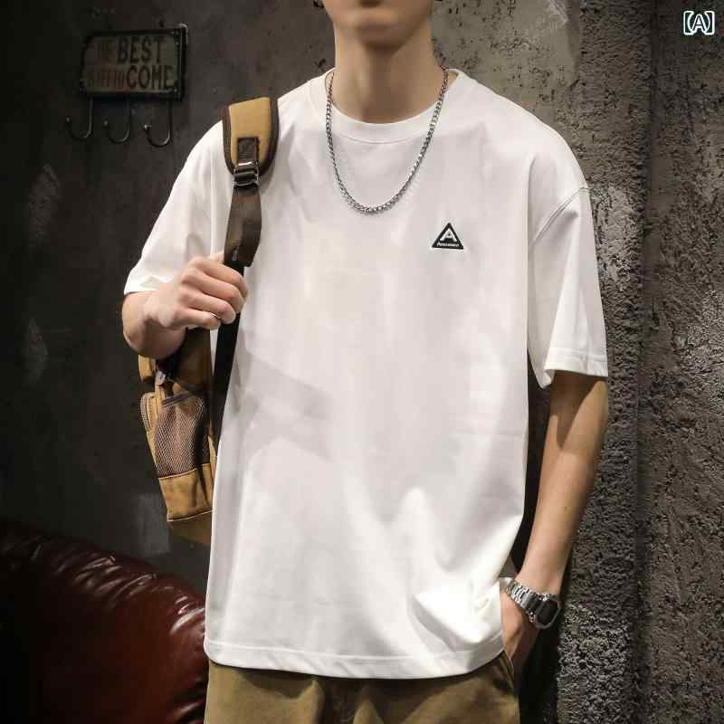 メンズ ファッション 夏 厚手 半袖 Tシャツ ゆったり カジュアル ラウンドネック アメリカ 白 レジャー プリント