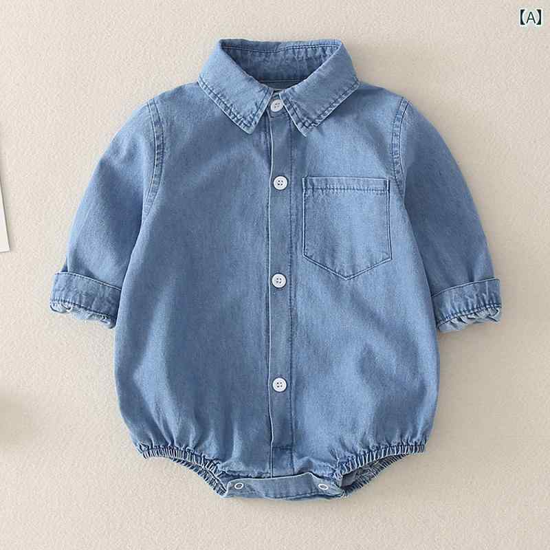ロンパース ベビー服 カバーオール ジャンプ スーツ 春秋 男の子 女の子 スタイリッシュ 韓国 デニム 長袖 かわいい 三角 バット スーツ