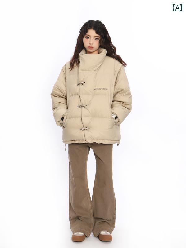ジャケット ダウン レディース トップス アウター 羽毛 アウトドア カジュアル ストレート ポケット ジッパー 厚手 冬 ファー襟 ダブルブレスト カーキ ブラック 暖かい オーバーサイズ｜セキュアデポ 9,814円