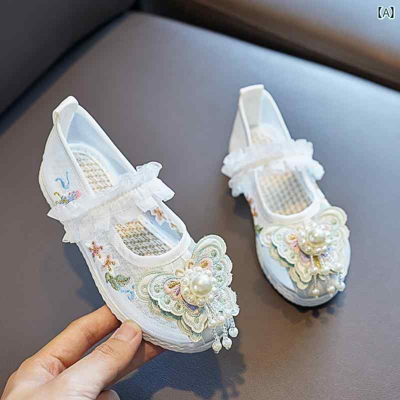 夏 子供靴 かわいい メリージェーン シューズ ベビー キッズ グリーン サンダル 女の子 ネット 靴 子供 刺繍 中華風 韓服 女児 赤ちゃん パフォーマンス