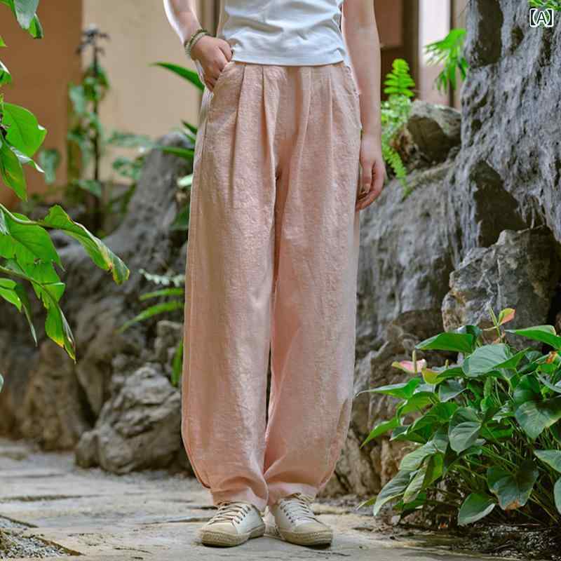 レディース ワン度レッグパンツ ゆったり 僧侶 レトロ 仏教 瞑想 瞑想 パンツ 快適 スリミング サンド ウォッシュ リネン 瞑想 瞑想 パンツ
