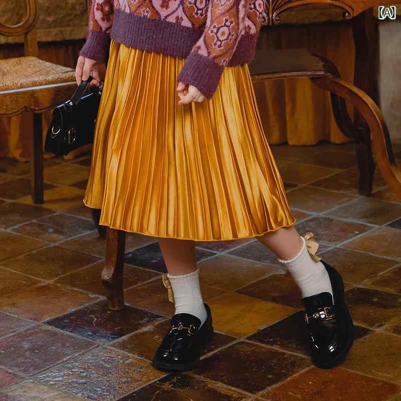 お召しもの スコート キッズ 衣裳 格好のいい 愛くるしい お嬢さん 赤ちゃん服 リトル たわい無い サテンプリーツスカート 烏兎中 ～ 大型 赤ちゃん レトロ