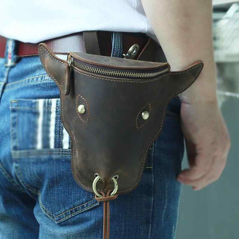 バッグ ウエスト カジュアル 最上層 牛革 革 レトロ 牛頭 吊り下げ ベルト 携帯電話 レザー 乗馬