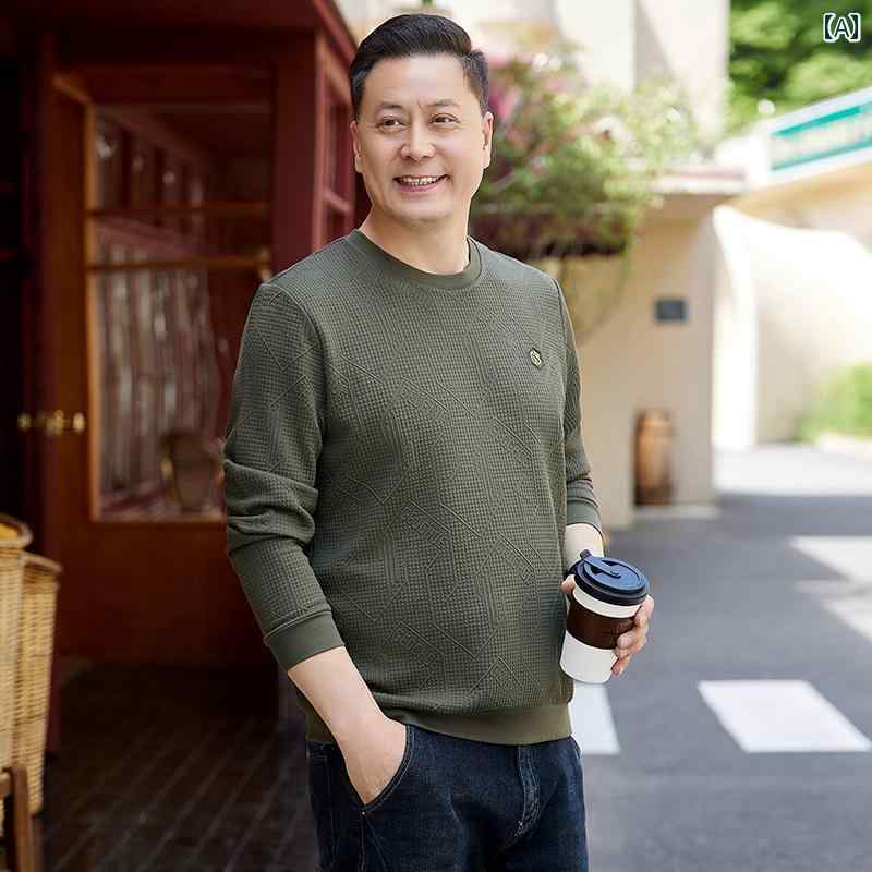 メンズ シニア ファッション ラウンドネック シャツ トップス 春秋冬 カジュアル 長袖 Tシャツ プルオーバー 普段使い使い レジャー シンプル