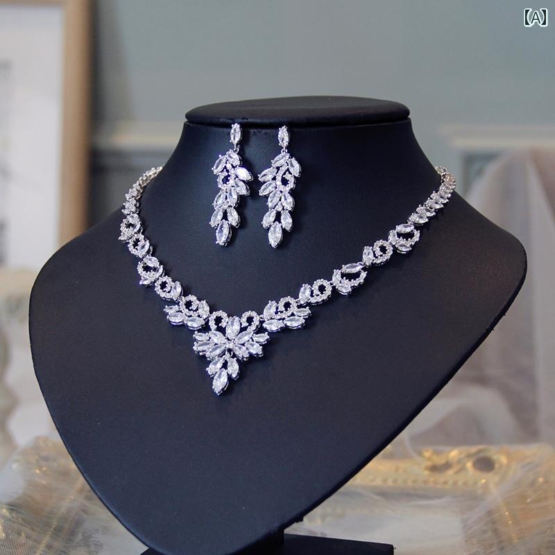ネックレス イヤリング ２点 セット 花嫁 ウェディング ジュエル ドレスアップ イブニングドレス アクセサリー ディナー パーティー 華やか