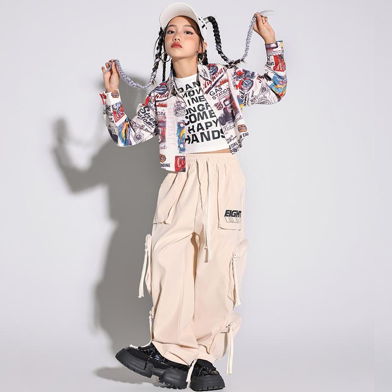 子供服 女の子 シャツ ショート丈 パンツ コスチューム バンド ダンス ヒップホップ ストリート系 パフォーマンス 衣装 クール かっこいい キッズ