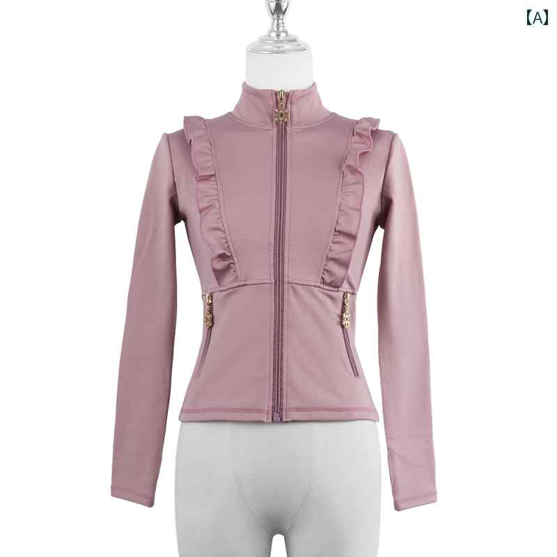 トップス ドレス トップス ジャケット フィギュアスケート アイスダンス スケート トレーニング 服 子供用 厚手 ベルベット 女の子 大人 フリル パープル