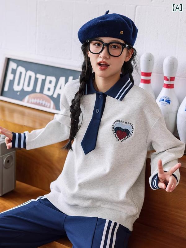 女の子 女の子 ファッション セットアップ トレーナー 春秋冬 中学生 ゆったり おしゃれ ポロ襟 高校生 トップス