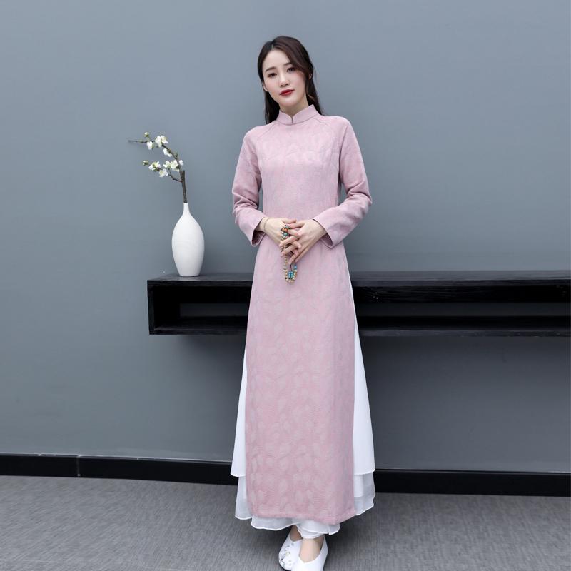 瀬戸もの お召しもの アオザイ 瀬戸もの風 上半身 か細い 綿織物リネン ジャカード レディース 秋冬