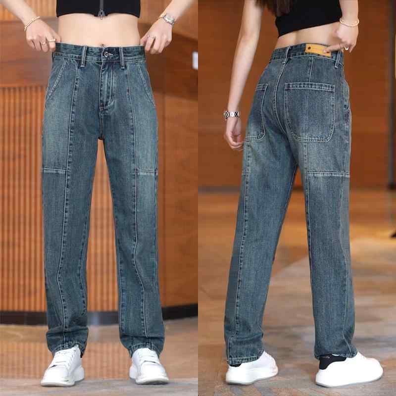 パンツ デニムパンツ ジーパン メンズ レディース アウトドア ズボン ウォッシュ ジーンズ ファッション スプライシング 韓国 夏 ストレート カジュアル